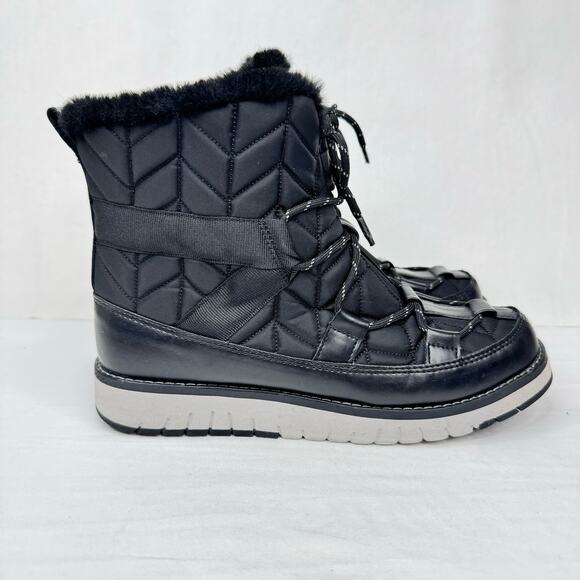 Tommy Hilfiger Womens Quilted Booties Ankle Boots Winter Faux Fur Black Size 7.5 - Picture 1 of 10